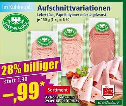 Aufschnittvariationen - Leberkäse, Paprikalyoner oder Jagdwurst 150 g
