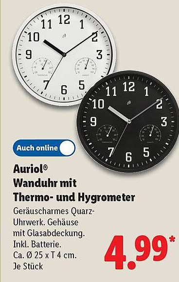 Auriol® Wanduhr mit Thermo- und Hygrometer