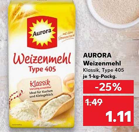 AURORA Weizenmehl Type 405 Klassik, 1-kg-Pack.