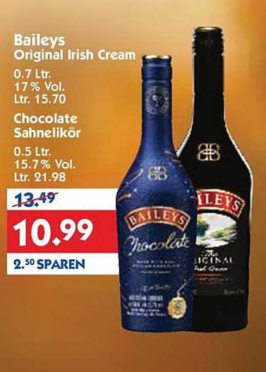 Baileys Original Irish Cream & Chocolate Sahnelikör 0,7 Ltr. und 0,5 Ltr.