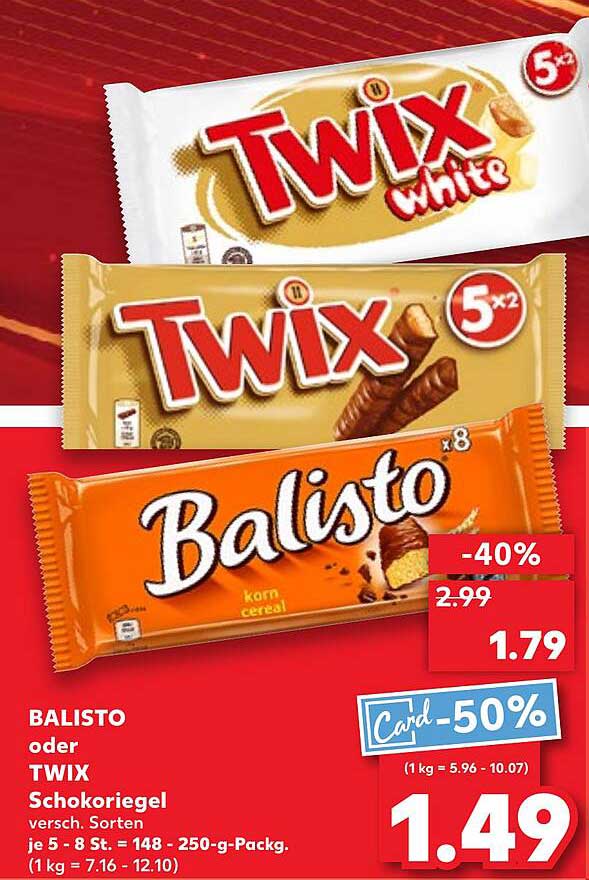 BALISTO oder TWIX Schokoriegel - verschiedene Sorten