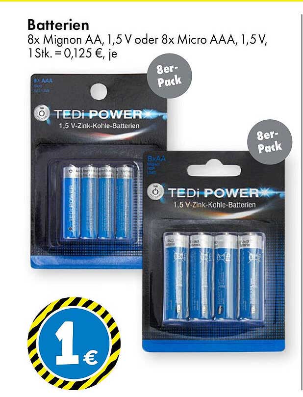 Batterien 8x Mignon AA oder 8x Micro AAA, 1,5 V