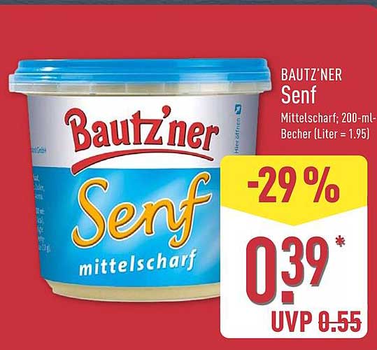 BAUT'Z'NER Senf mittelscharf, 200-ml-Becher