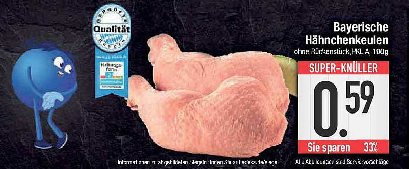 Bayerische Hähnchenkeulen ohne Rückenstück, HKL A, 100g