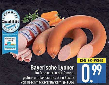 Bayerische Lyoner im Ring oder in der Stange, gluten- und laktosefrei