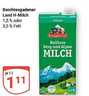 Berchtesgadener Land H-Milch 1,5 % oder 3,5 % Fett