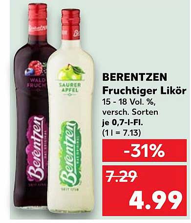 BERENTZEN Fruchtiger Likör 15 - 18 Vol. %, verschiedene Sorten, 0,7 l Fl.