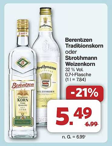 Berentzen Traditionskorn oder Strothmann Weizenkorn 0,7 l