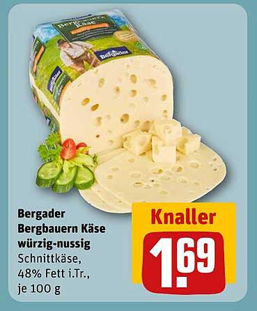 Bergader Bergbauern Käse würzig-nussig – Schnittkäse, 48% Fett i.Tr., je 100 g