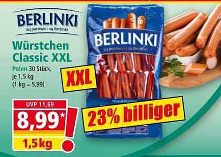 Berlinski Würstchen Classic XXL, 30 Stück, 1,5 kg