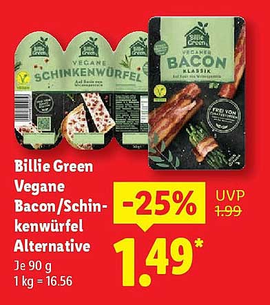 Billie Green Vegane Bacon/Schinkenwürfel Alternative
