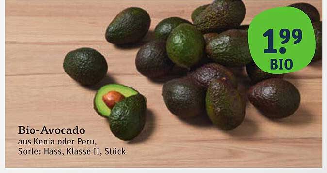 Bio-Avocado aus Kenia oder Peru, Sorte: Hass, Klasse II, Stück
