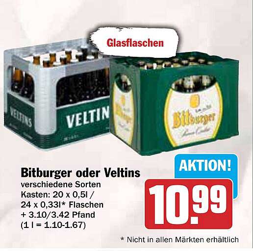 Bitburger oder Veltins Kasten – Aktion vorhanden