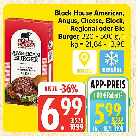 Block House American Burger, Angus, Cheese, Block, Regional oder Bio Burger, 320 - 500 g