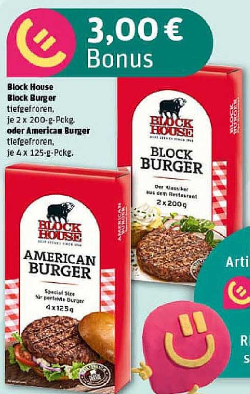 Block House Burger und American Burger - Tiefgefroren, je 2 x 200 g oder 4 x 125 g