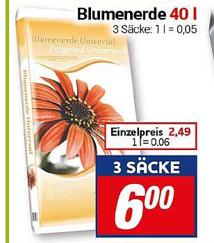 Blumenerde 40 l - 3 Säcke für nur 6,00 €