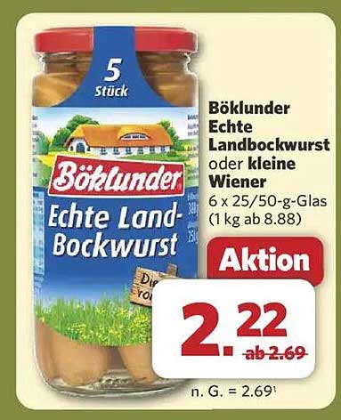 Böklander Echte Landbockwurst oder kleine Wiener, 6 x 25/50-g-Glas