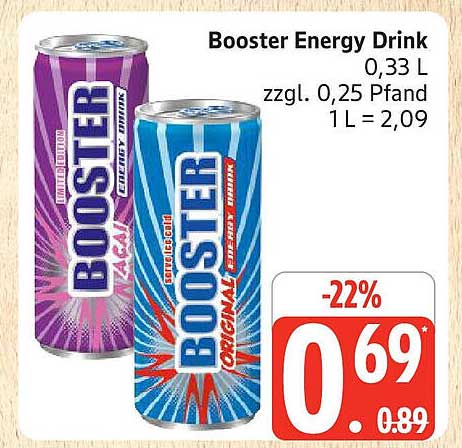 Booster Energy Drink 0,33 L - jetzt für nur 0,69 €
