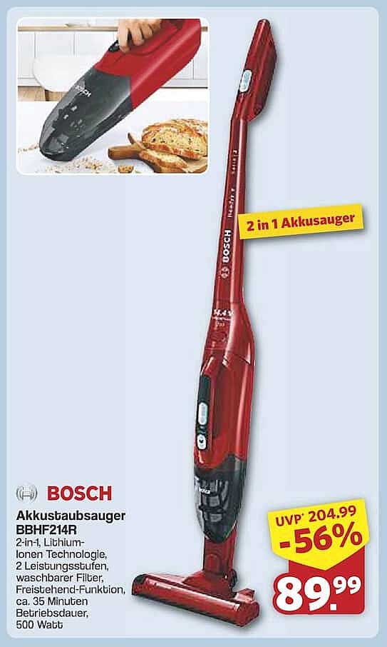 Bosch Akkusauger BBHF214R – 2 in 1 Akkusauger