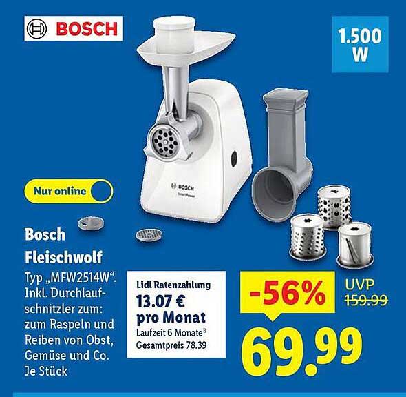 Bosch Fleischwolf Typ „MFW2514W“ inkl. Durchlaufschnitzler