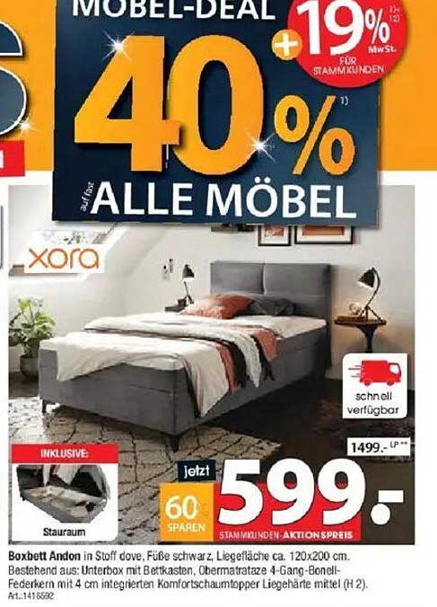 Boxbett Andon in Stoff dove mit Stauraum und Liegefläche 120x200 cm