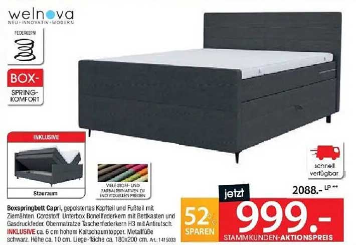 Boxspringbett Capri mit Stauraum