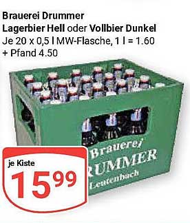 Brauerei Drummer Lagerbier Hell oder Vollbier Dunkel