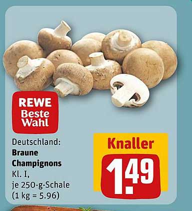 Braune Champignons Kl. I, je 250-g-Schale