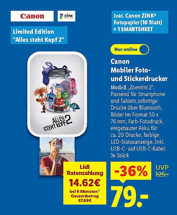 Canon Mobilier Foto- und Stickerdrucker Limited Edition 'Alles steht Kopf 2'