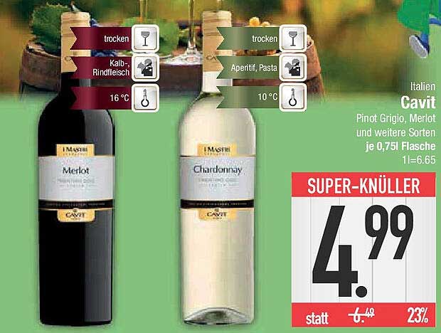 Cavit Merlot oder Chardonnay 0,75l Flasche – Super-Knüller!