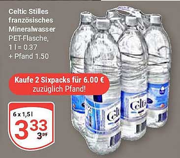 Celtic Stilles französisches Mineralwasser PET-Flasche, 6 x 1,5 l