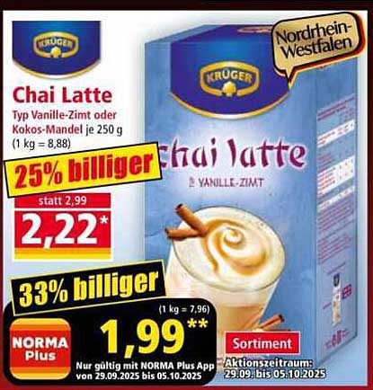 Chai Latte Typ Vanille-Zimt oder Kokos-Mandel 250 g