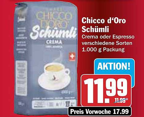 Chicco d'Oro Schümli Crema oder Espresso verschiedene Sorten 1.000 g Packung