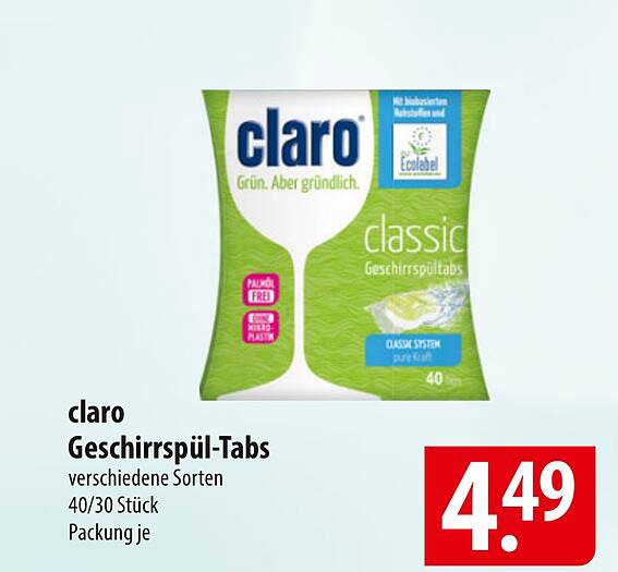 claro Geschirrspül-Tabs verschiedene Sorten 40/30 Stück
