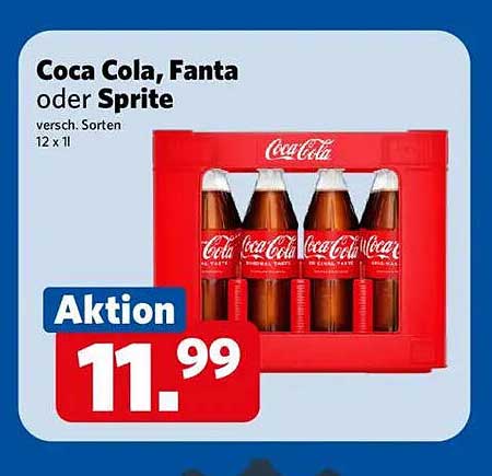 Coca Cola, Fanta oder Sprite - 12 x 1L