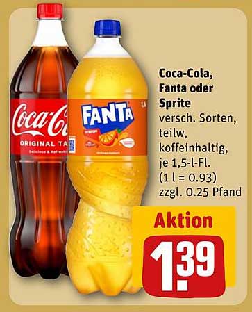 Coca-Cola, Fanta oder Sprite, 1,5 l für nur 1,39 €