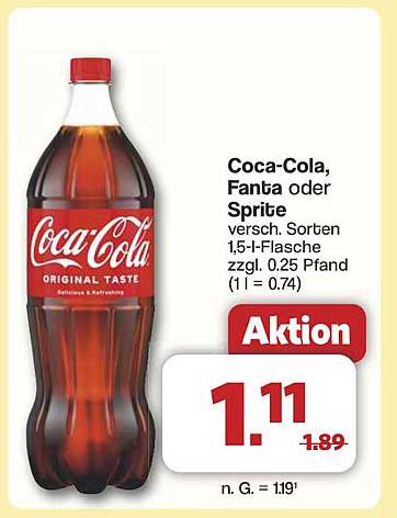 Coca-Cola, Fanta oder Sprite – 1,5-Liter-Flasche