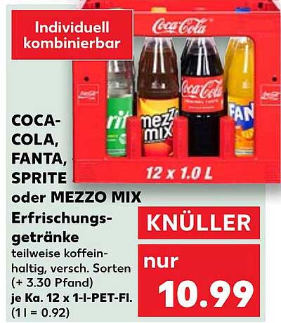 Coca-Cola, Fanta, Sprite oder Mezzo Mix Erfrischungsgetränke 12er Kasten 1L