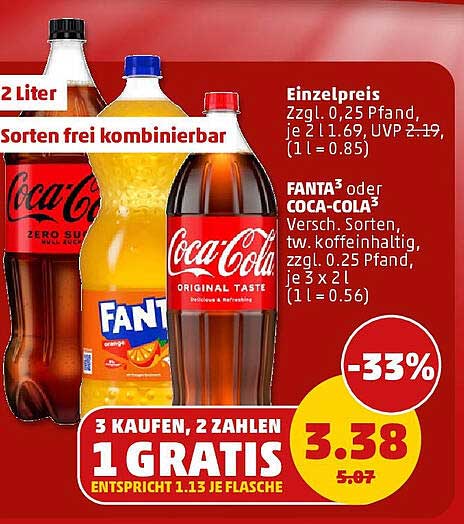 Coca-Cola oder Fanta – 3 kaufen, 2 zahlen, 1 gratis