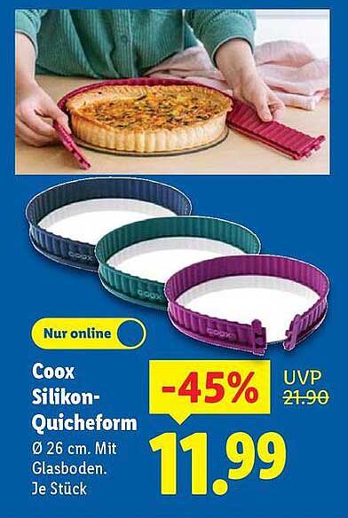 Coox Silikon-Quicheform Ø 26 cm. Mit Glasboden. Je Stück.