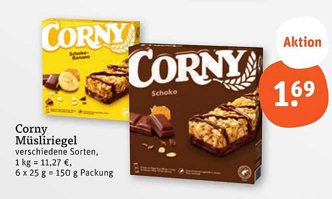 Corny Müsliriegel verschiedene Sorten, 150 g Packung