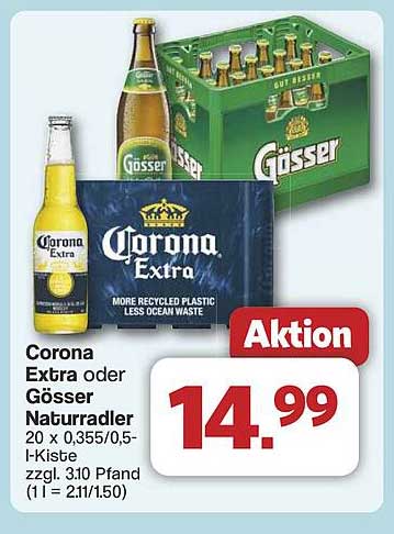 Corona Extra oder Gösser Naturradler 20 x 0,355/0,5-l-Kiste