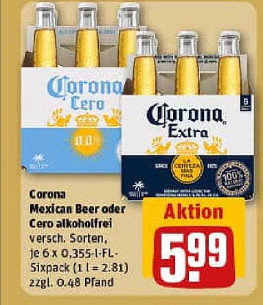 Corona Mexican Beer oder Cero alkoholfrei 6 x 0,355 L
