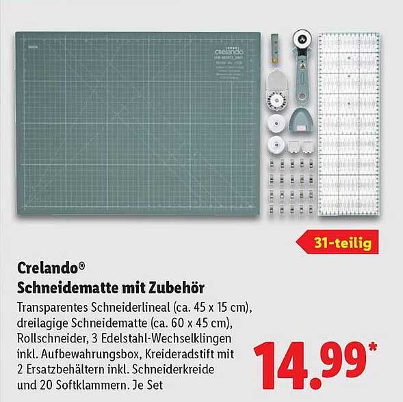 Crelando® Schneidematte mit Zubehör - 31-teilig