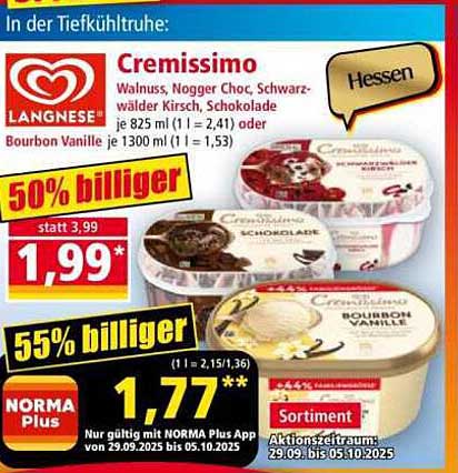 Cremissimo Eis von Langnese in verschiedenen Sorten