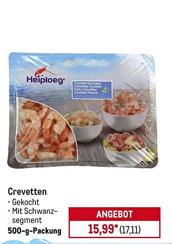 Crevetten - Gekochte Cocktail Garnelen mit Schwanzsegment, 500-g-Packung