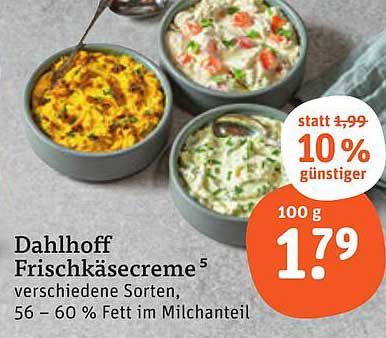 Dahlhoff Frischkäsecreme, verschiedene Sorten, 56 – 60 % Fett im Milchanteil