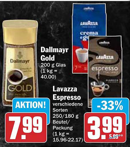 Dallmayr Gold und Lavazza Espresso im Angebot