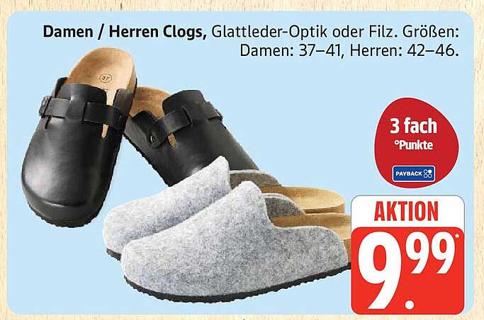 Damen / Herren Clogs, Glattleder-Optik oder Filz