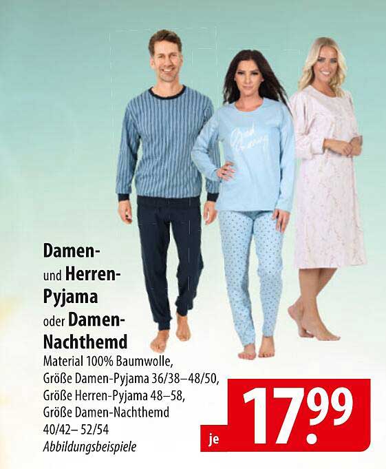 Damen- und Herren-Pyjama oder Damen-Nachthemd